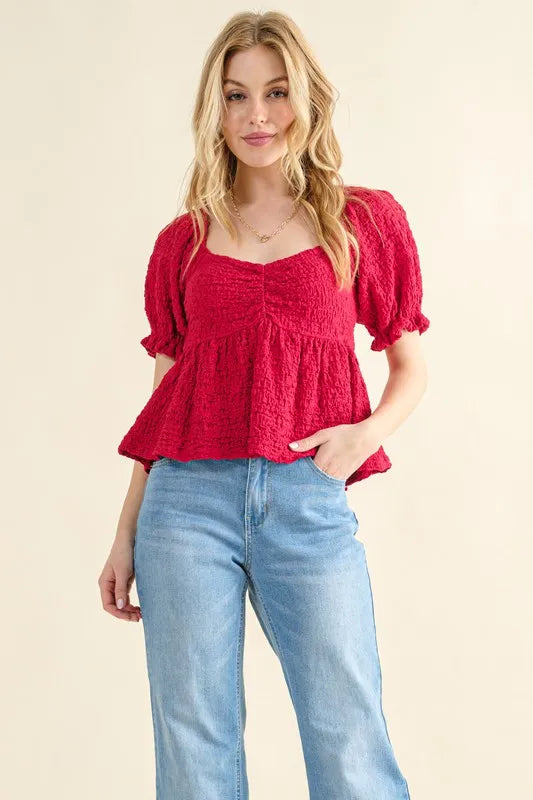 Red And The Why Lovely Textured And Smocked Top