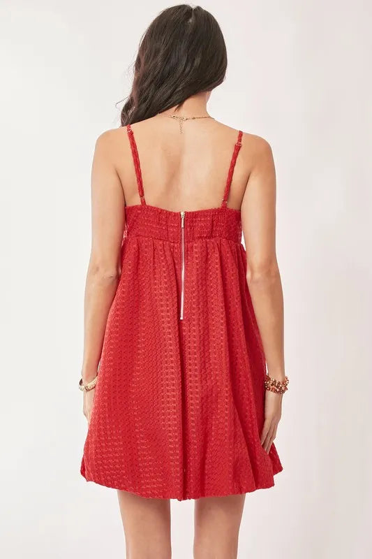 Red Davi Dani Textured Sweetheart Neckline Bubble Hem Dress