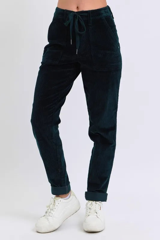 Emrld Judy Blue Full Size High Waist Corduroy Cuffed Jogger Plus Size
