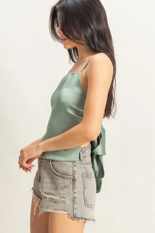 Sage Green Hyfve Satin Back Tie Detail Cami 4
