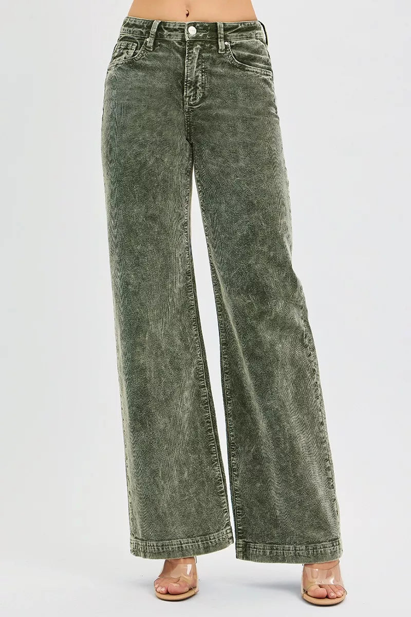 Forest Risen Full Size High Rise Wide Leg Corduroy Jeans Plus Size