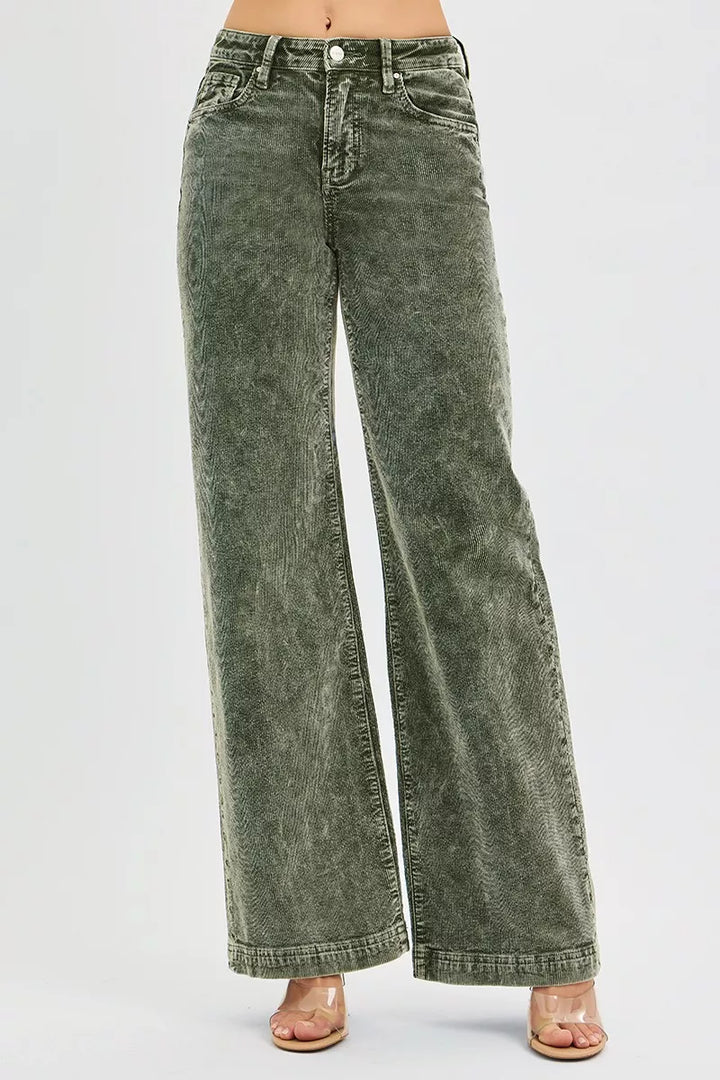Forest Risen Full Size High Rise Wide Leg Corduroy Jeans Plus Size