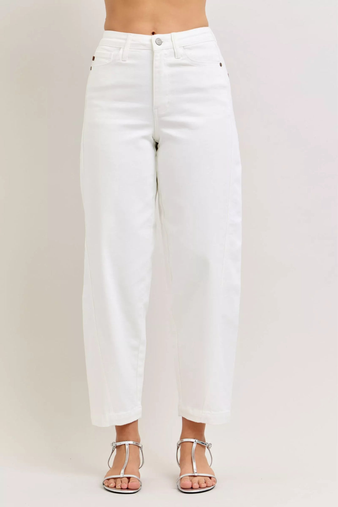 Wht Judy Blue High Waisted Rigid Magic Panel Barrel Jeans