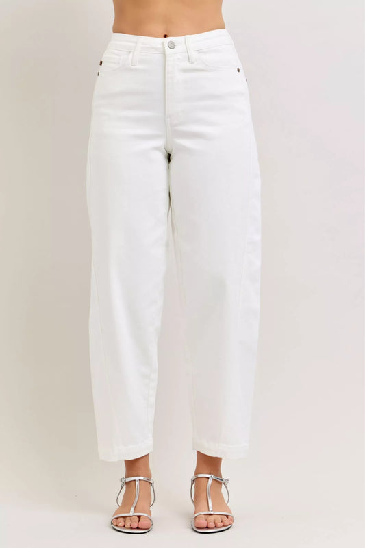 Wht Judy Blue High Waisted Rigid Magic Panel Barrel Jeans