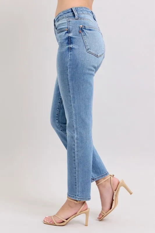 Md Judy Blue Full Size Mid Rise Vintage Wash Slim Jeans With Cell Phone Pocket Plus Size