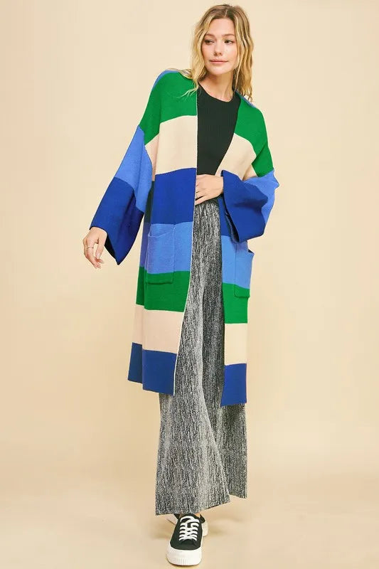 Davi Dani Color Block Kimono Sleeve Open Front Cardigan