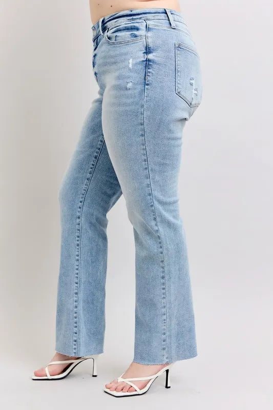 Lt Judy Blue Full Size Mid Rise Light Wash Dad Jeans Plus Size