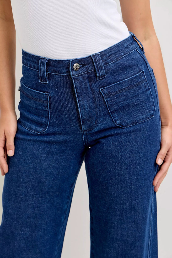 Dk Judy Blue High Waisted Retro Wide Jeans With Patch Pkts Twisted Seams