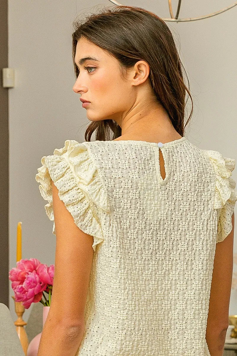 Bibi Floral Ruffled Armhole V Neck Top