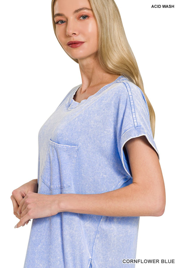 Zenana Washed Exposed Seam Short Sleeve T Shirt Dress