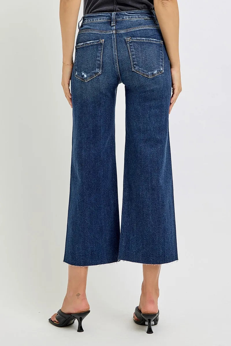 Dark Risen Full Size High Rise Crop Wide Button Up Jeans Plus Size