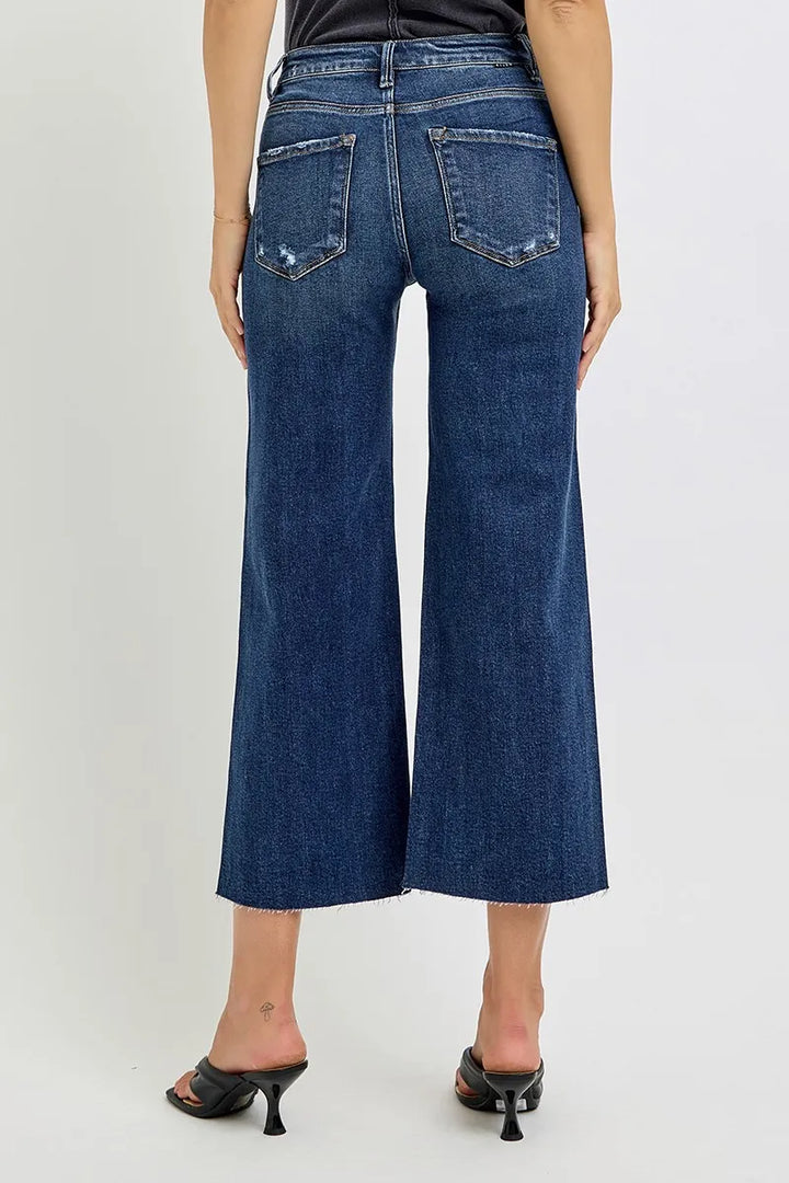 Dark Risen Full Size High Rise Crop Wide Button Up Jeans Plus Size