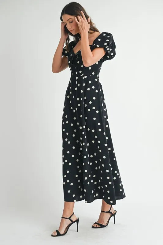 Mable Polka Dot Puff Sleeve Midi Dress 1