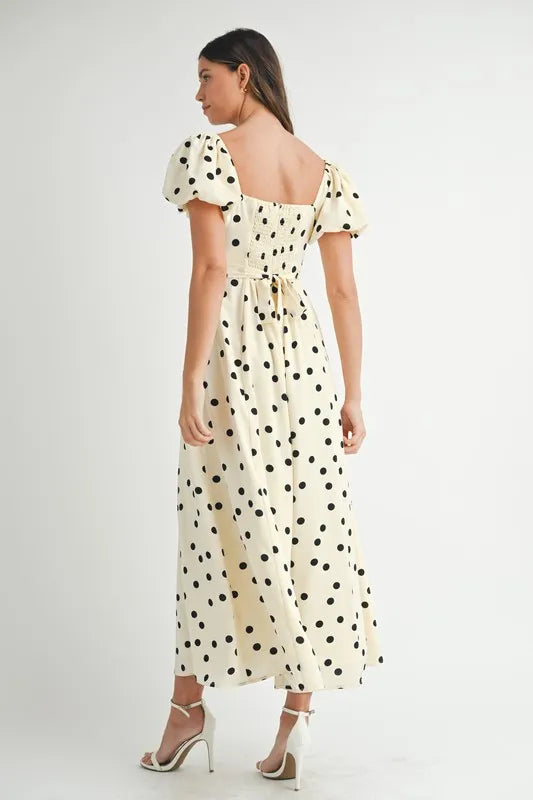 Mable Polka Dot Puff Sleeve Midi Dress