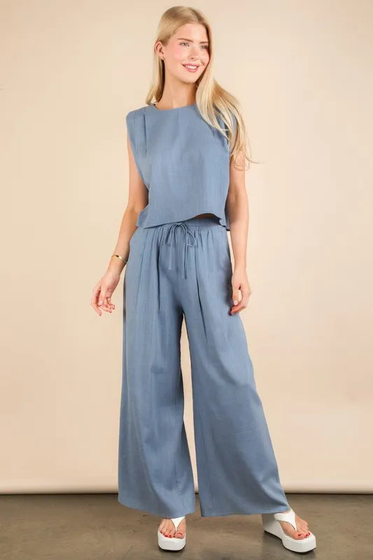 Very J Solid Woven Top Pants Set 3