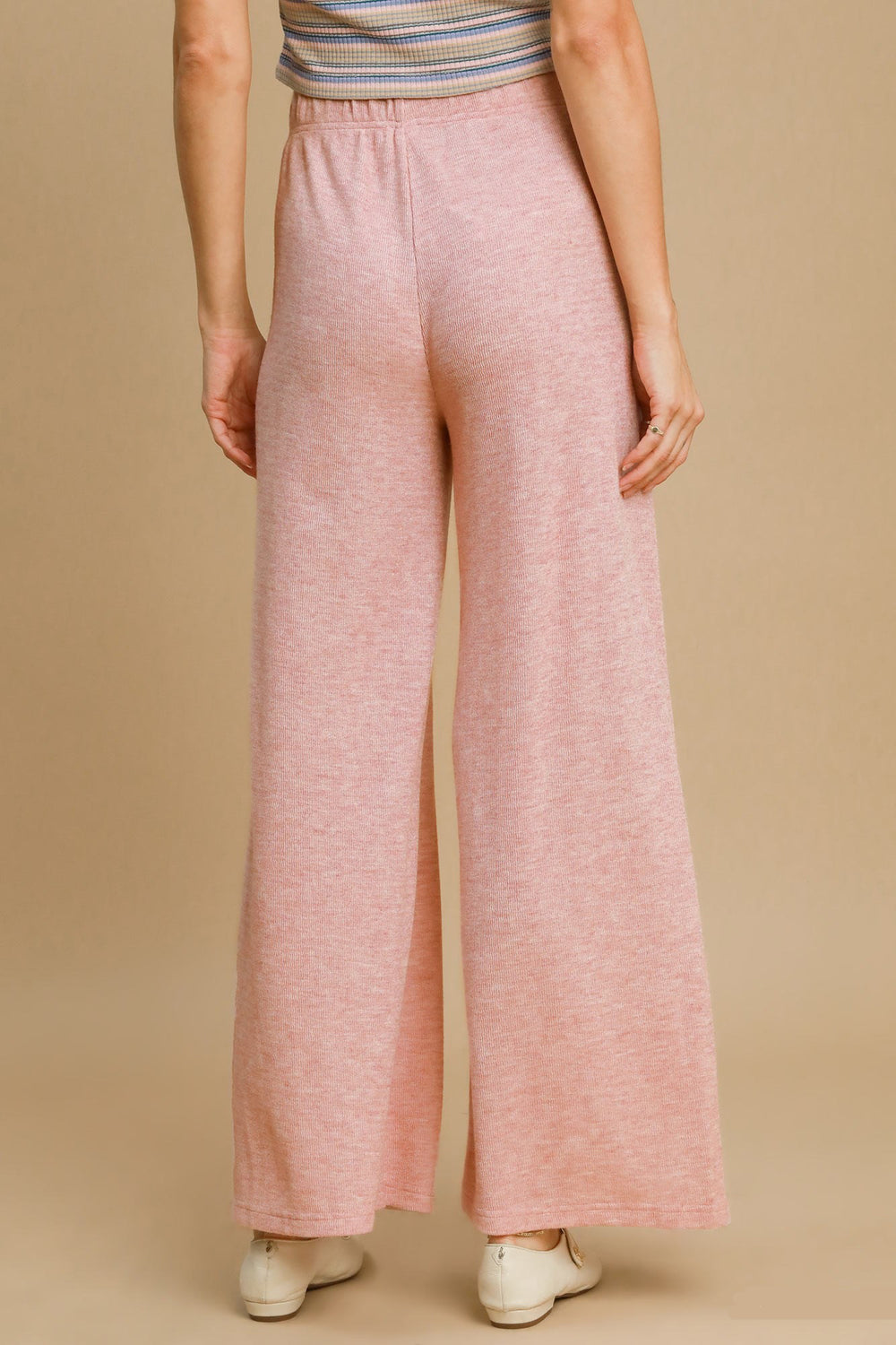Dusty Pink Umgee Elastic Waist Wide Leg Knit Pants