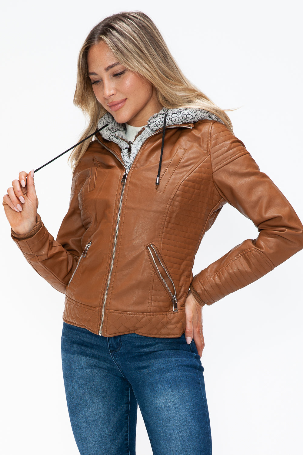 Ymi Faux Layered Double Zipper Jacket With Fuzzy Hood 4