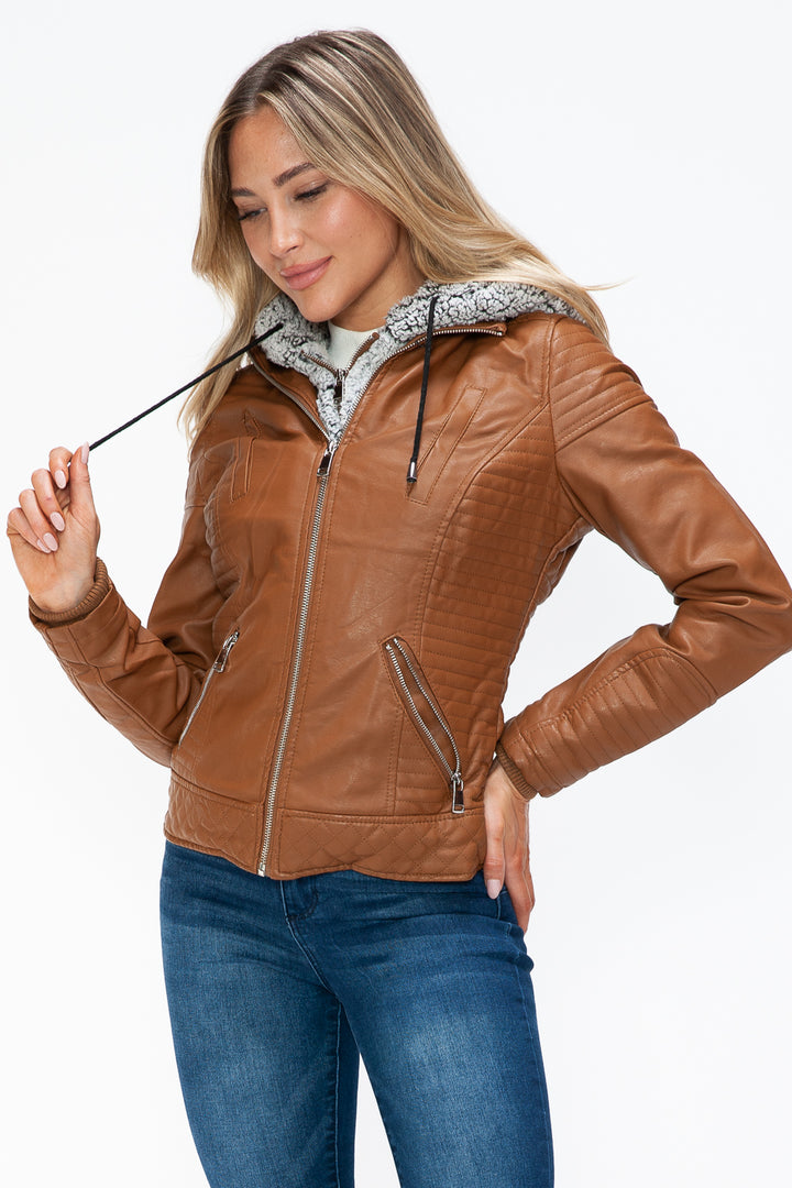 Ymi Faux Layered Double Zipper Jacket With Fuzzy Hood 4