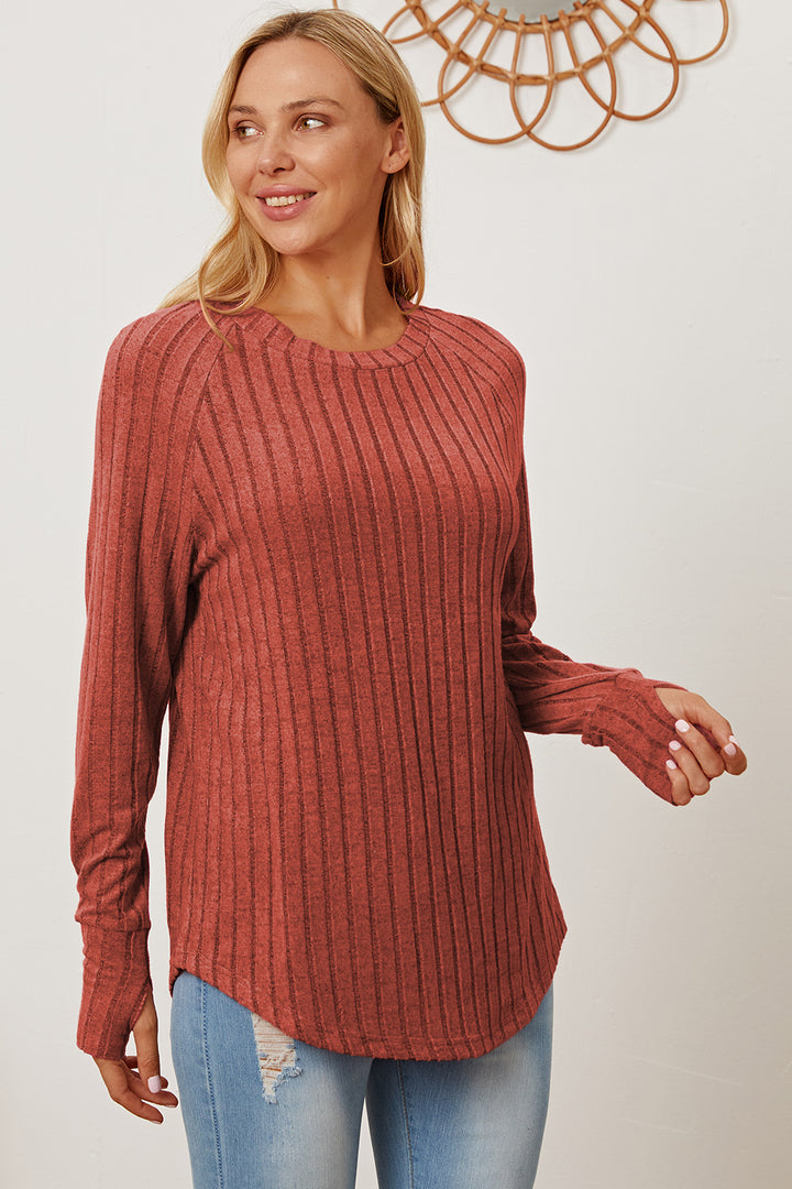 Turquoise Basic Bae Full Size Ribbed Thumbhole Sleeve T Shirt