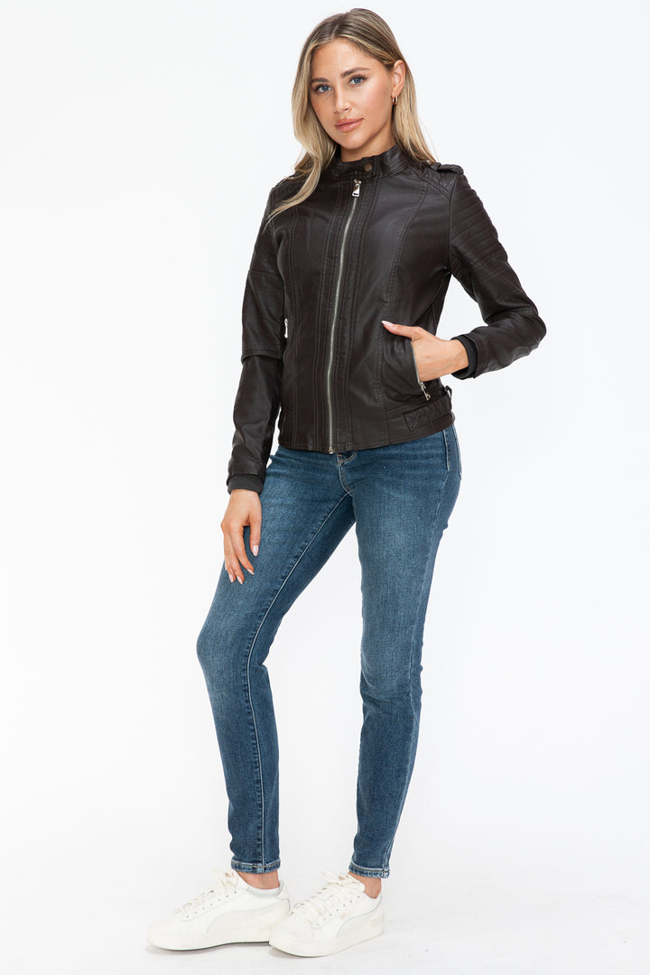 Snobbish Pu Leather Biker Jacket With Side Zip Pockets 2