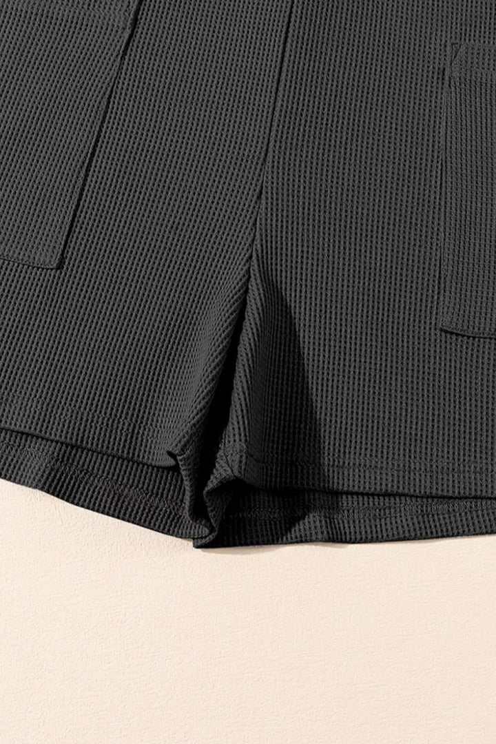 Waffle Sleeveless U Neck Buttons Romper With Pockets