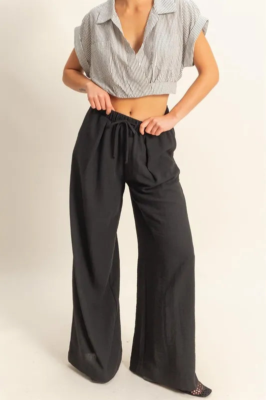 Black Hyfve Elasticized Waist Wide Leg Pants