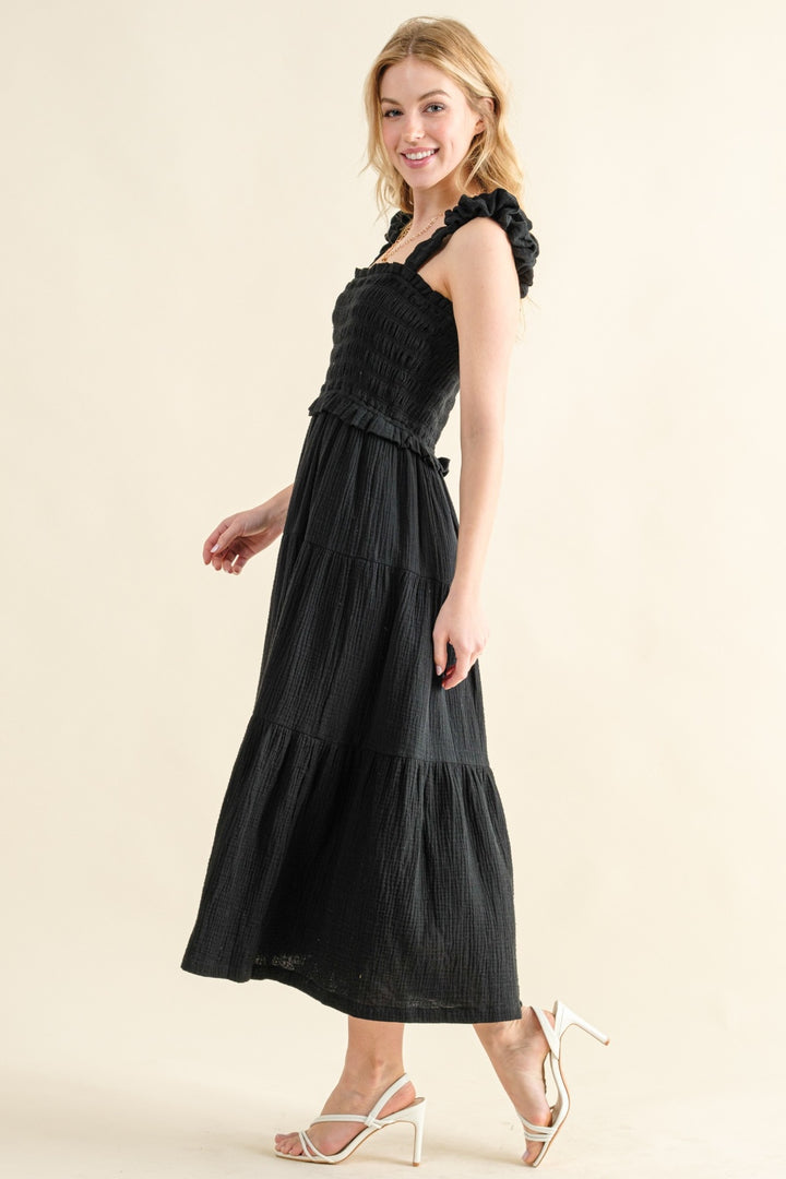 Black And The Why Smocked Ruffled Tiered Dress