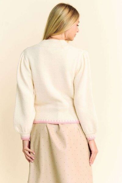 Ivory Davi Dani Flower Patch Fuzzy Mock Neck Sweater