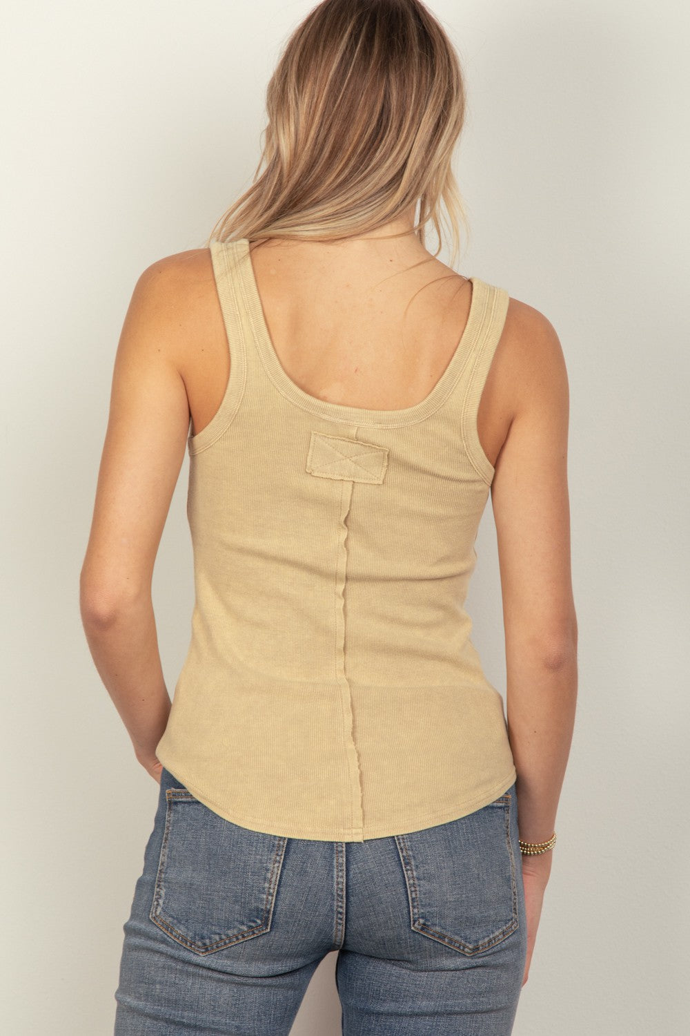 Beige Very J Washed Ribbed Tank With Placket Detail