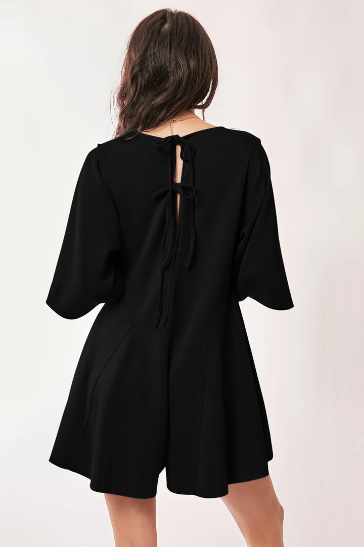 Davi Dani Solid Draped Sleeve Ties Back Skort Romper