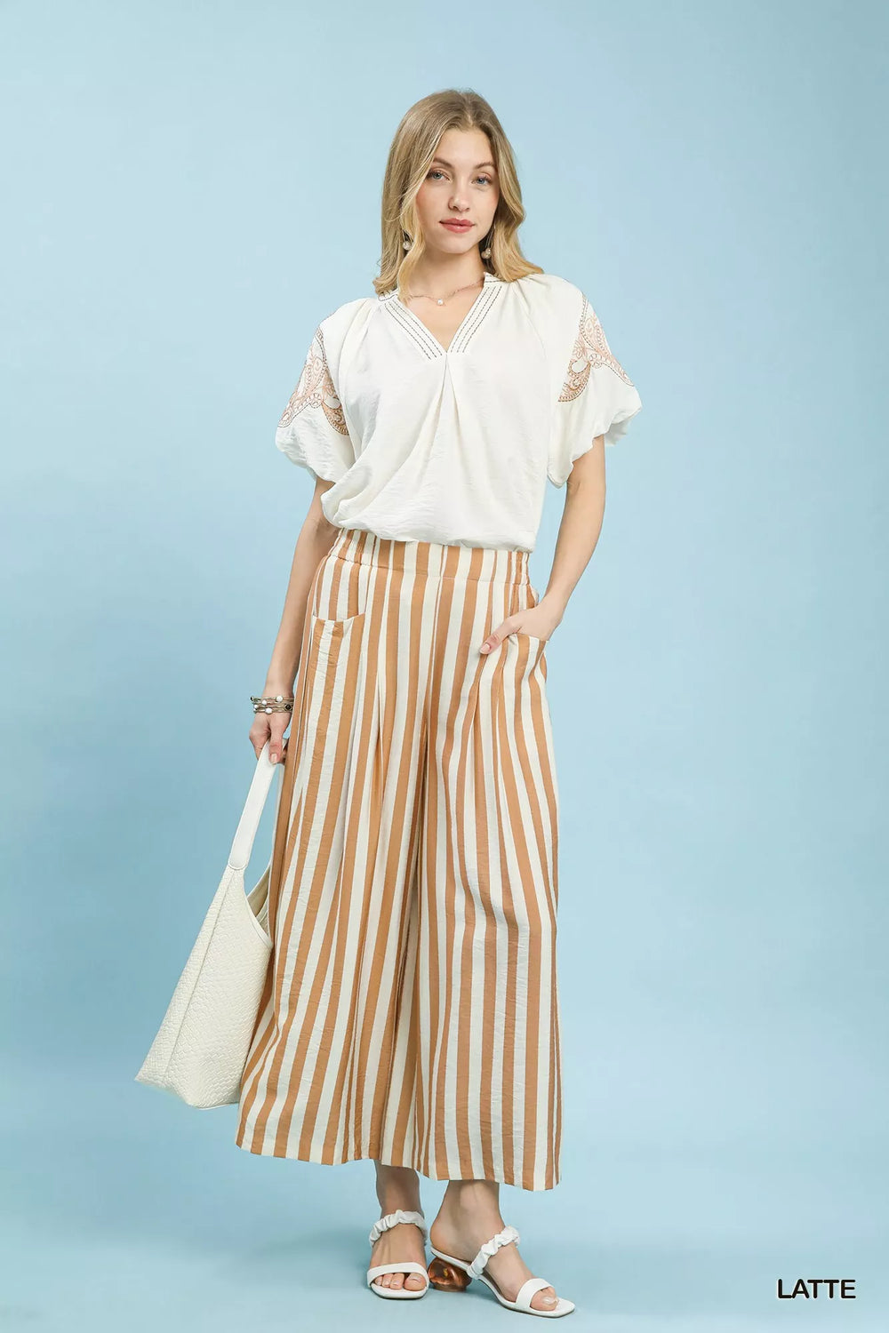 Latte Umgee Vertical Stripe Wide Leg Pants 2