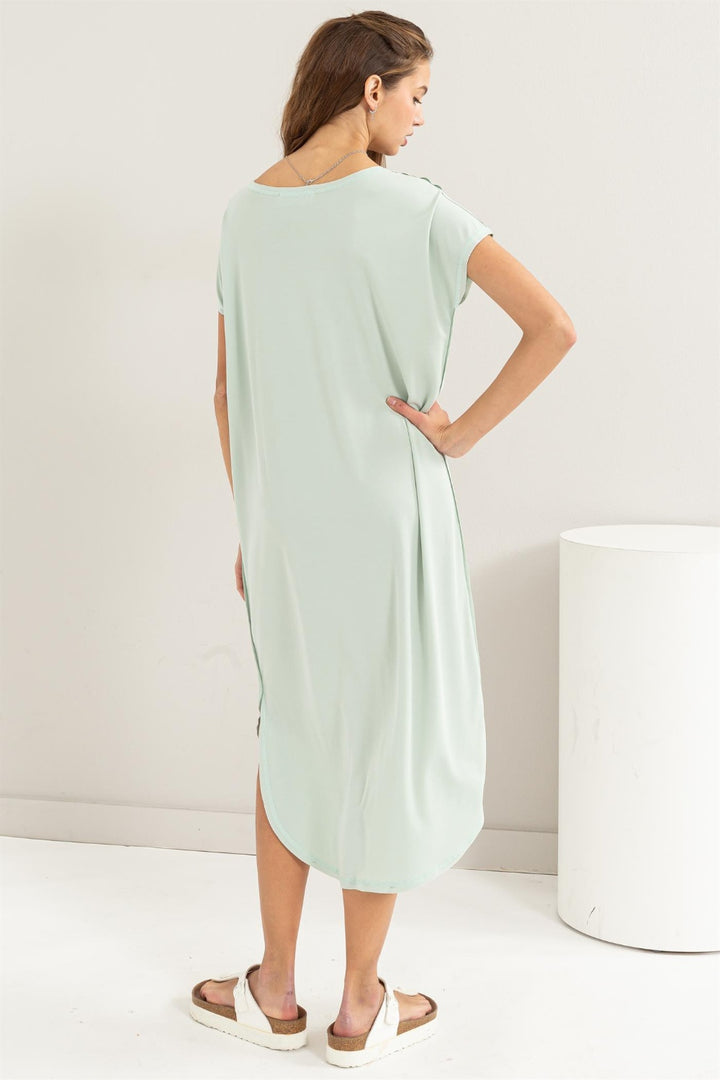 Mint Hyfve Short Sleeve High Low Slit Midi Dress