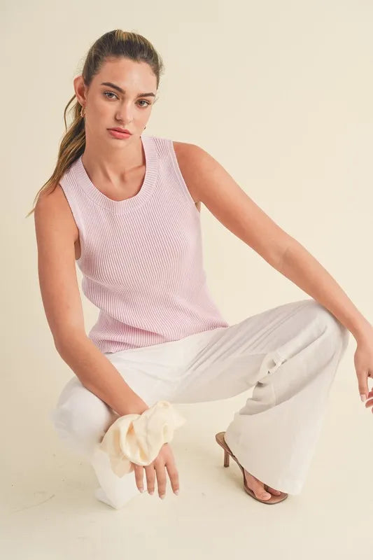 Blush Pink Aemi Co Ribbed Round Neck Knit Tank 1
