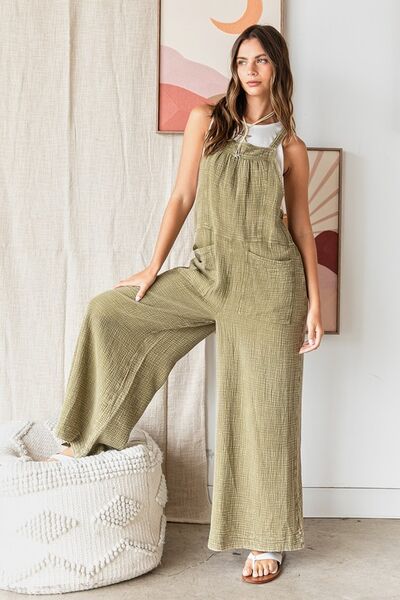 Olive Mittoshop Textured Wide Leg Overalls