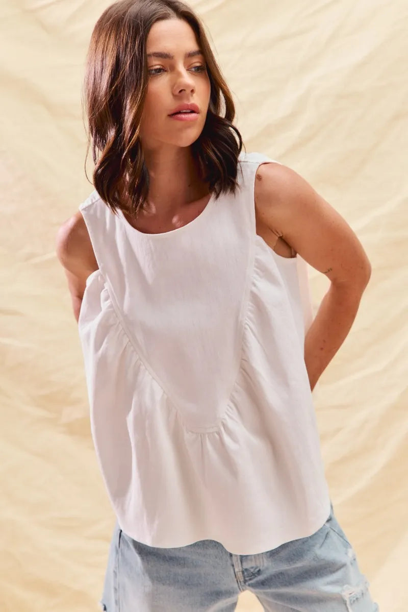 Off White So Me Game Day Color Denim Ruched Sleeveless Top
