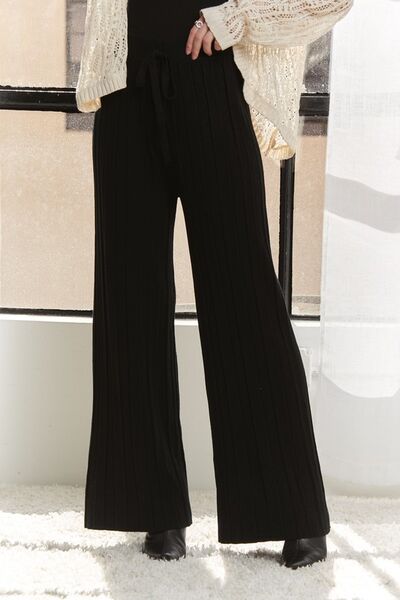 Black Adora Tied Wide Leg Knit Pants