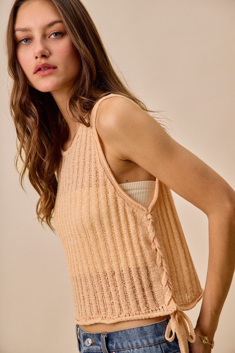 Peach So Me Low Gauge Pointelle Lightweight Sweater Tank Top