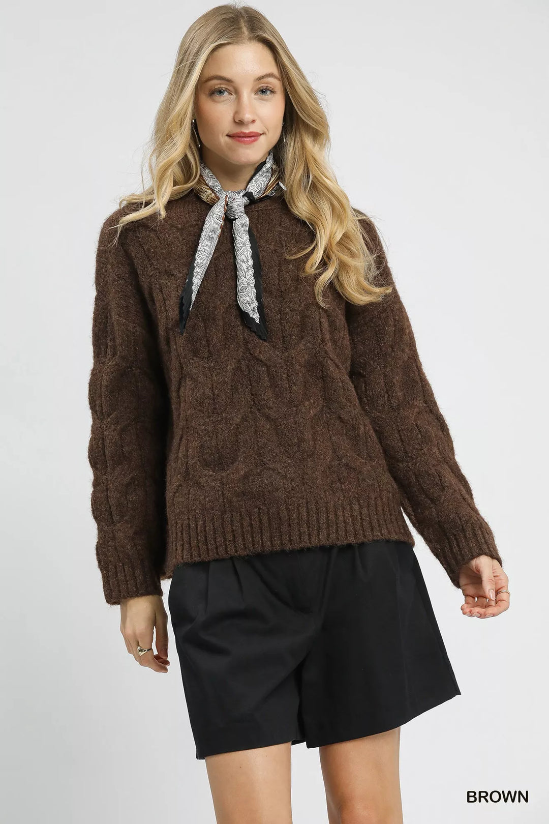 Brown Umgee Cable Knit Cozy Sweater