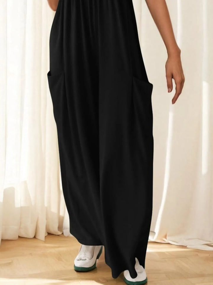 Black Spaghetti Strap Wide Leg Jumpsuit 1