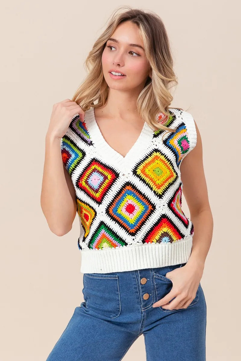 Bibi Diamond Granny Square Sweater Vest