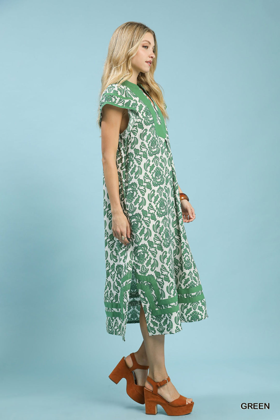 Green Umgee Abstract Two Tone Print Midi Dress