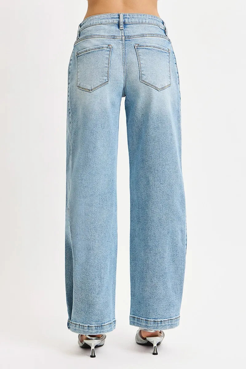 Medium Risen Mid Rise Wide Barrel Transferable Leg Snap Jeans