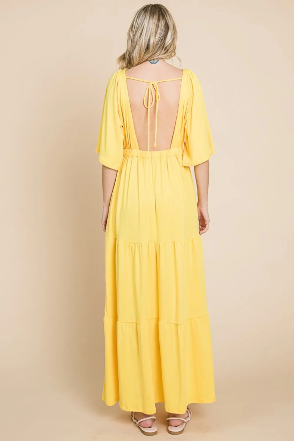 Lemonade Culture Code Backless Plunge Half Sleeve Tiered Dress