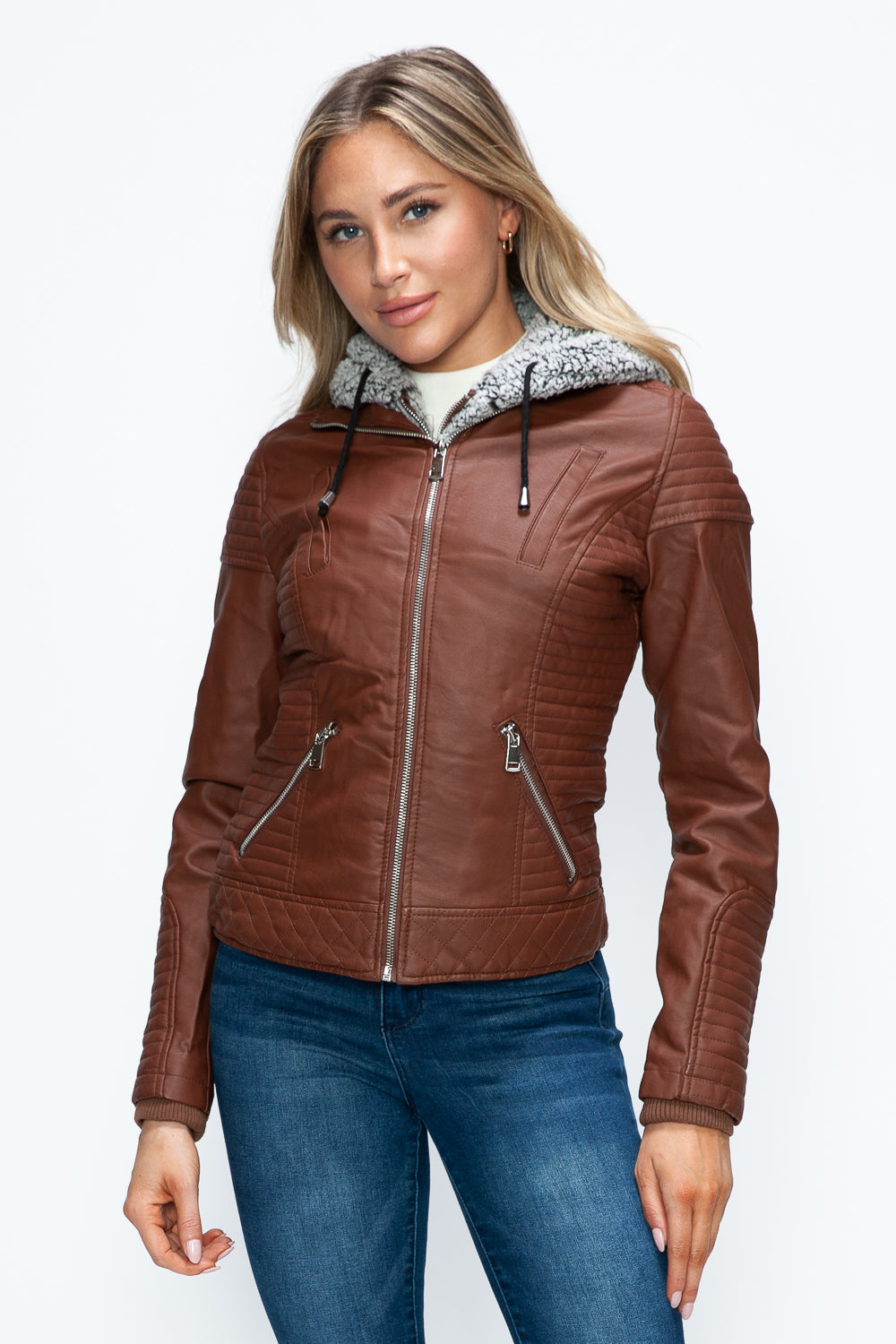 Ymi Faux Layered Double Zipper Jacket With Fuzzy Hood 5