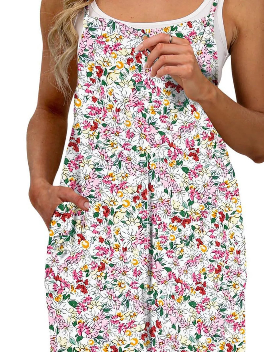 Deep Teal Full Size Floral Print Wide Leg Casual Jumpsuit Plus Size