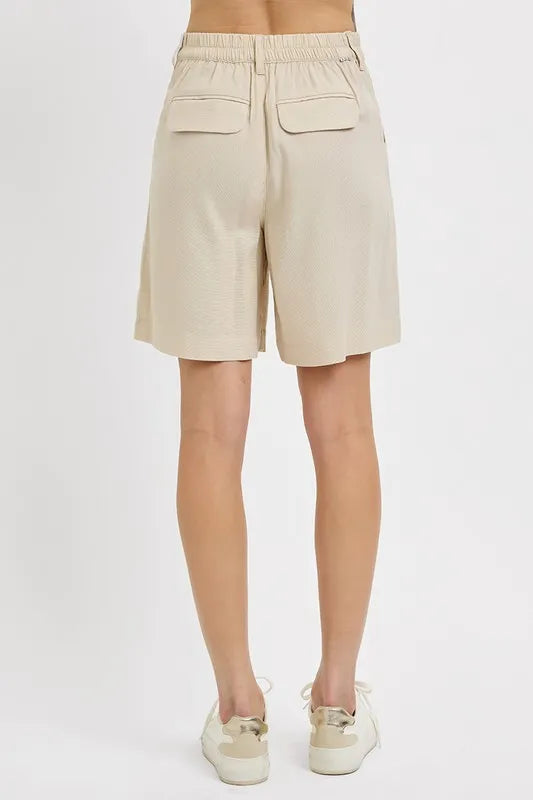 Taupe Risen High Rise Pleated Front Shorts 1