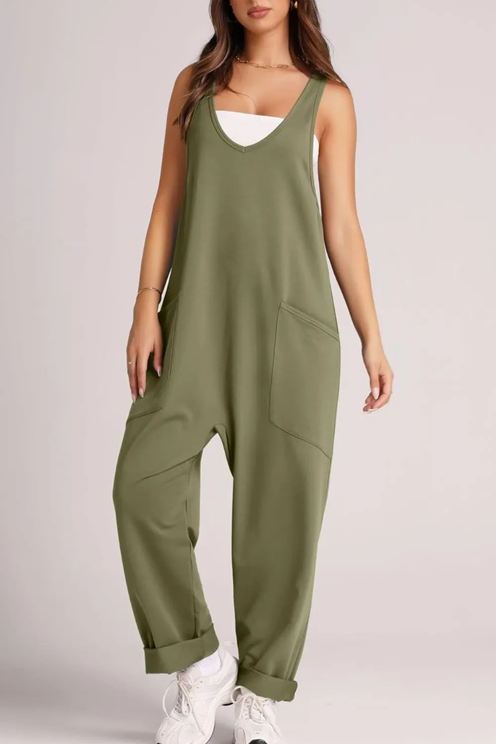 Matcha Green Lovelet Wide Strap Jumpsuit With Pockets