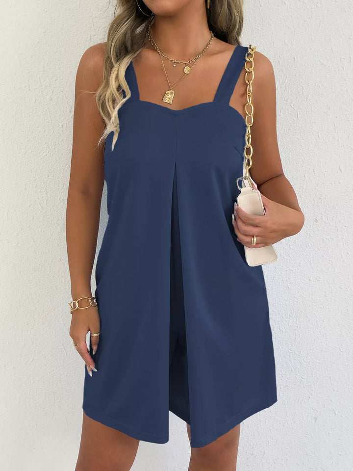 Navy Sleeveless Casual Romper With Side Pockets