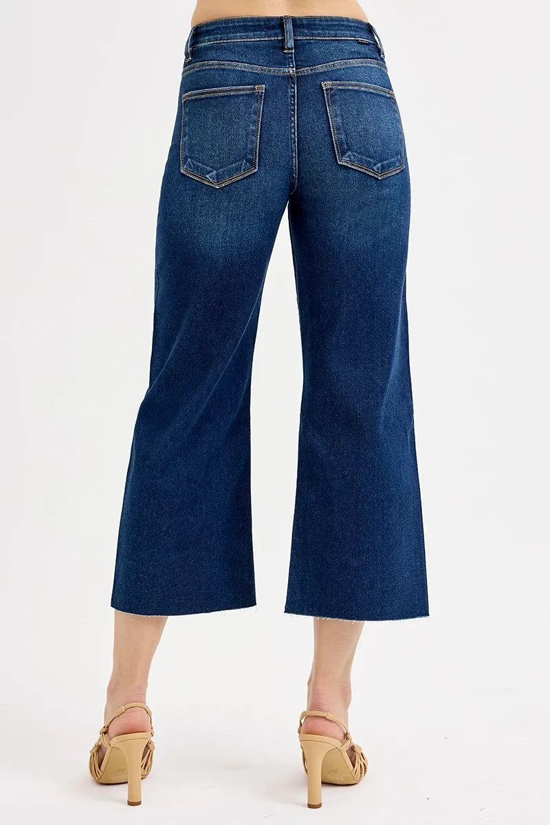 Dark Risen Full Size Tummy Control High Rise Crop Wide Jeans Plus Size