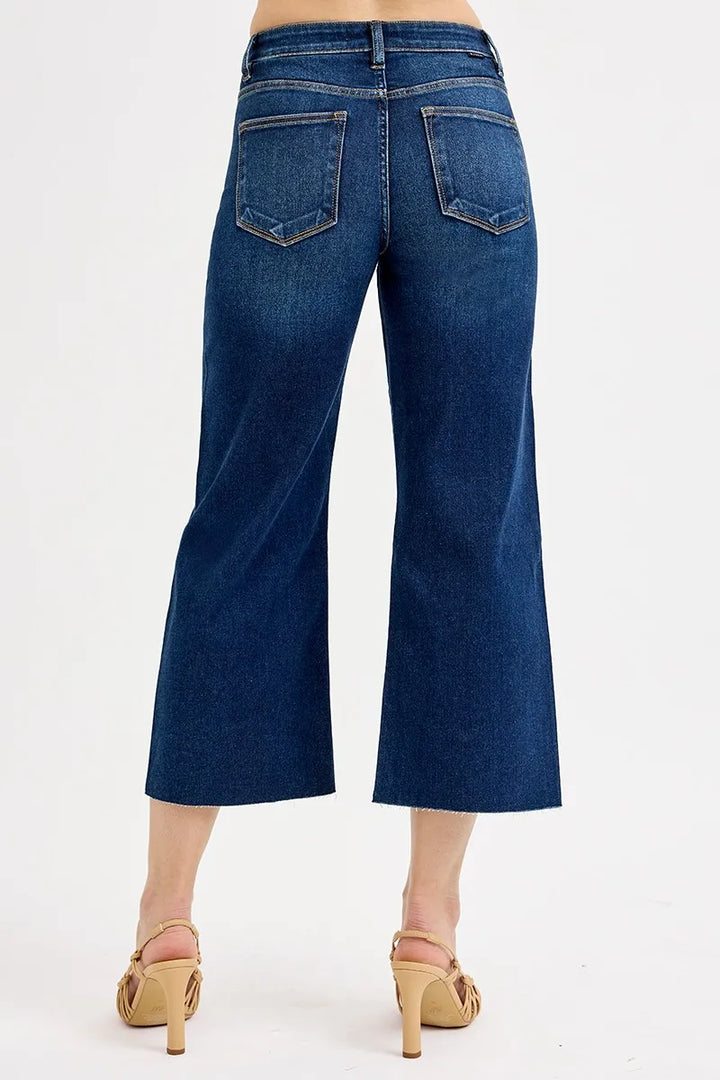 Dark Risen Full Size Tummy Control High Rise Crop Wide Jeans Plus Size
